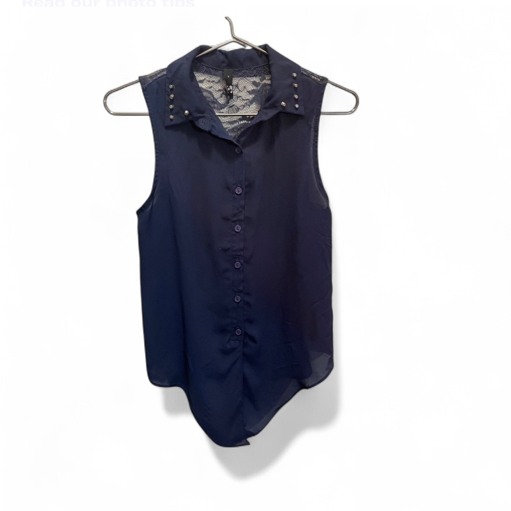 Sleeveless Navy Button-Up Top